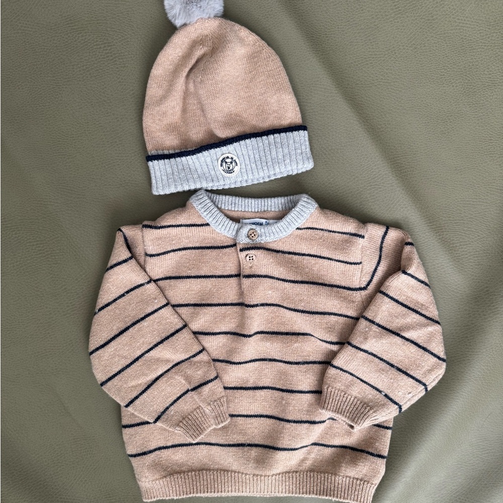 Mayoral Striped Beige and Gray Kids Sweater Top